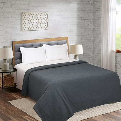 BELIZZI HOME 100% Cotton Bed Blanket, Breathable Thermal Blanket Twin Size, Soft Chevron 60 inch x90 , Perfect for Layering Any All Season, Charcoal Grey