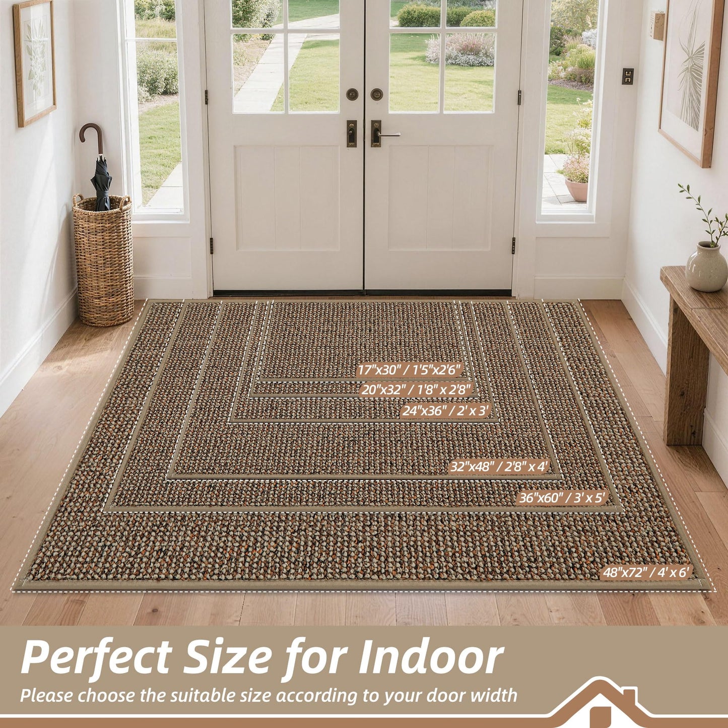 BEQHAUSE Dirt Trapper Door Mat 32" x 48", Non-Slip Washable Doormats Entrance Mat, Dirt Resistant and Absorbent Welcome Mat, Low Profile Floor Mats for Front Back Door and Entryway, Beige