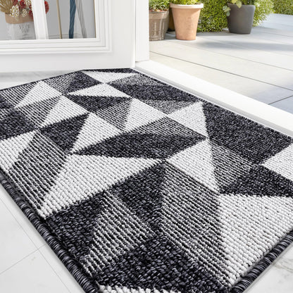 OLANLY Door Mat Indoor Entrance Washable 32x20, Odor-Free Low-Profile Front Back Geometric Doormat, Absorbent Resist Dirt Entry Carpet, Easy to Clean Sturdy Inside Floor Mats for Entryway, Black