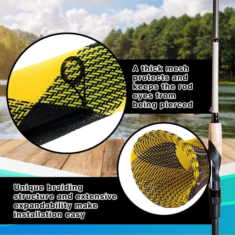 Fishing Rod Socks - Protective Sleeves for Baitcasting & Spinning Rods | Fits 7ft & 8ft (2-Pack)
