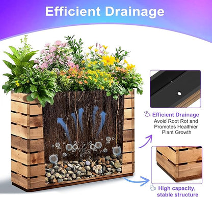 Tall Metal Planter, 12" W×24" H Large Rectangular Planter Box for Outdoor or Indoor, All-Weather Durable Plant Box with Drainage Holes & Removable Shelf for Patio, Porch, Garden, Trees, Flowers