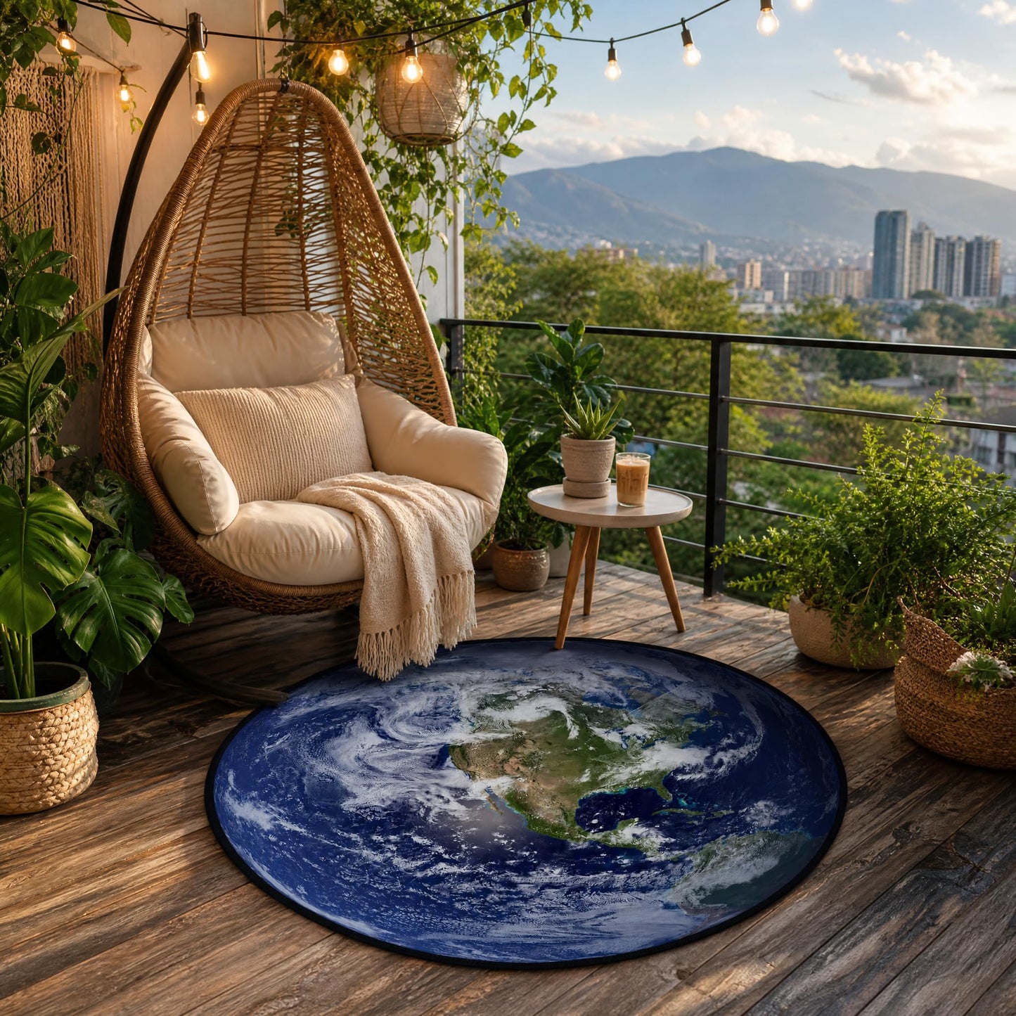 keepcute Earth Round Rug World Circle Rug -View The Americas on Earth from Space Rug Non Slip Carpet Yoga Mat for Entryway Living Room Bedroom Home Decor 3 ft