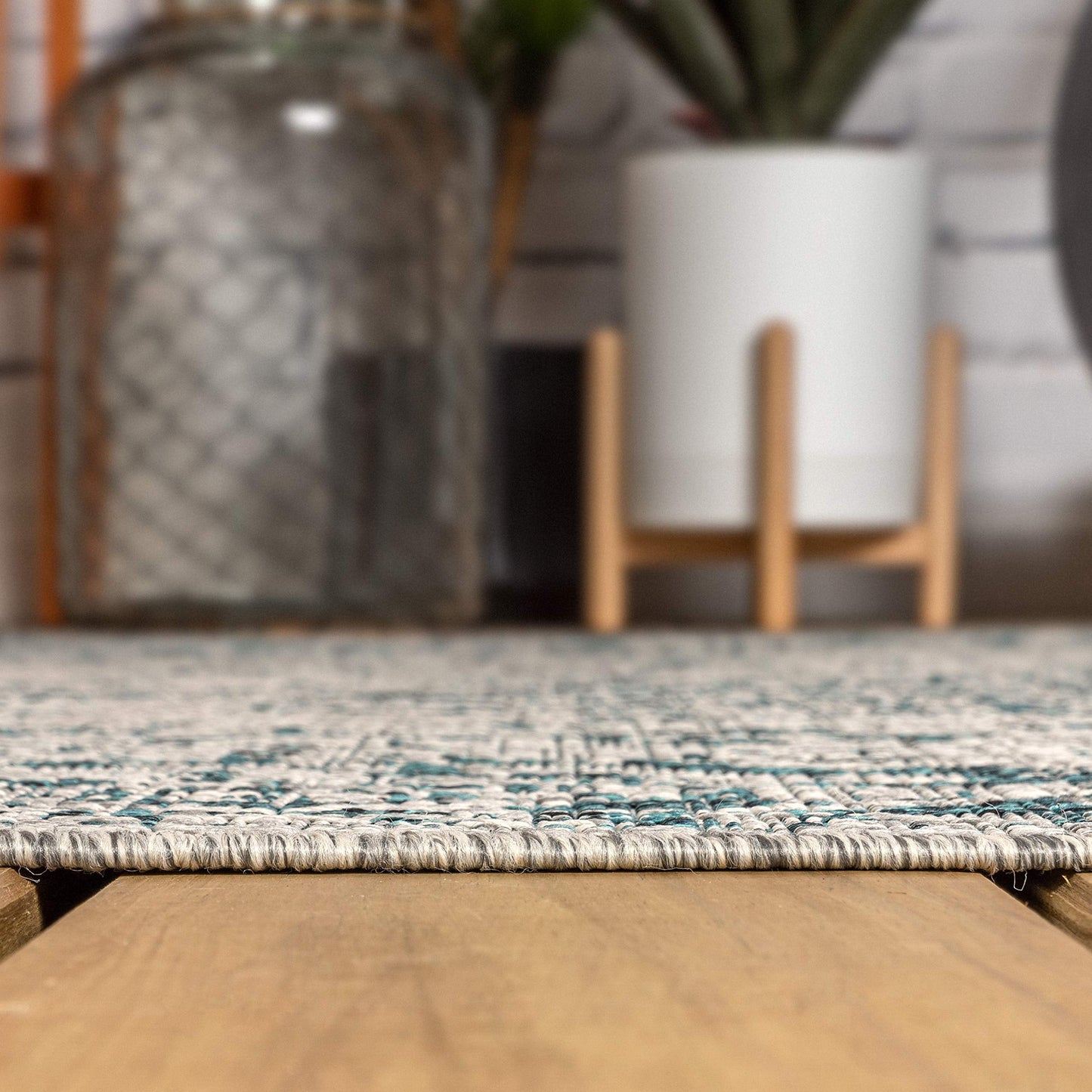 JONATHAN Y Boho Medallion Indoor Outdoor Area Rug 3X5 Gray/Teal, Rozetta Textured Weave for Backyard, Patio, Porch, Easy-Cleaning, High Traffic, Pet-Friendly, Non-Shedding (SMB102C-3)