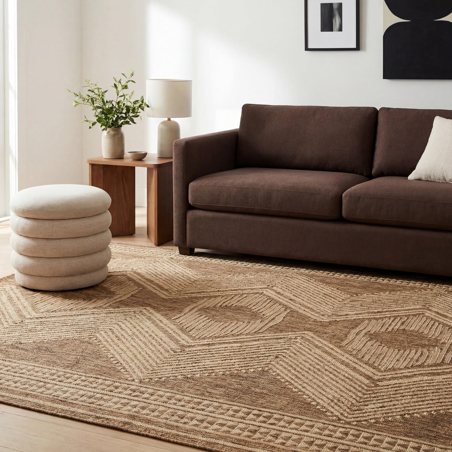 nuLOOM 4x6 Outdoor/Indoor Ranya Tribal Area Rug, Light Brown, Geometric Design, Stain Resistant, Highly Durable, For Patio, Balcony, Bedroom, Dining Room, Living Room, Bathroom