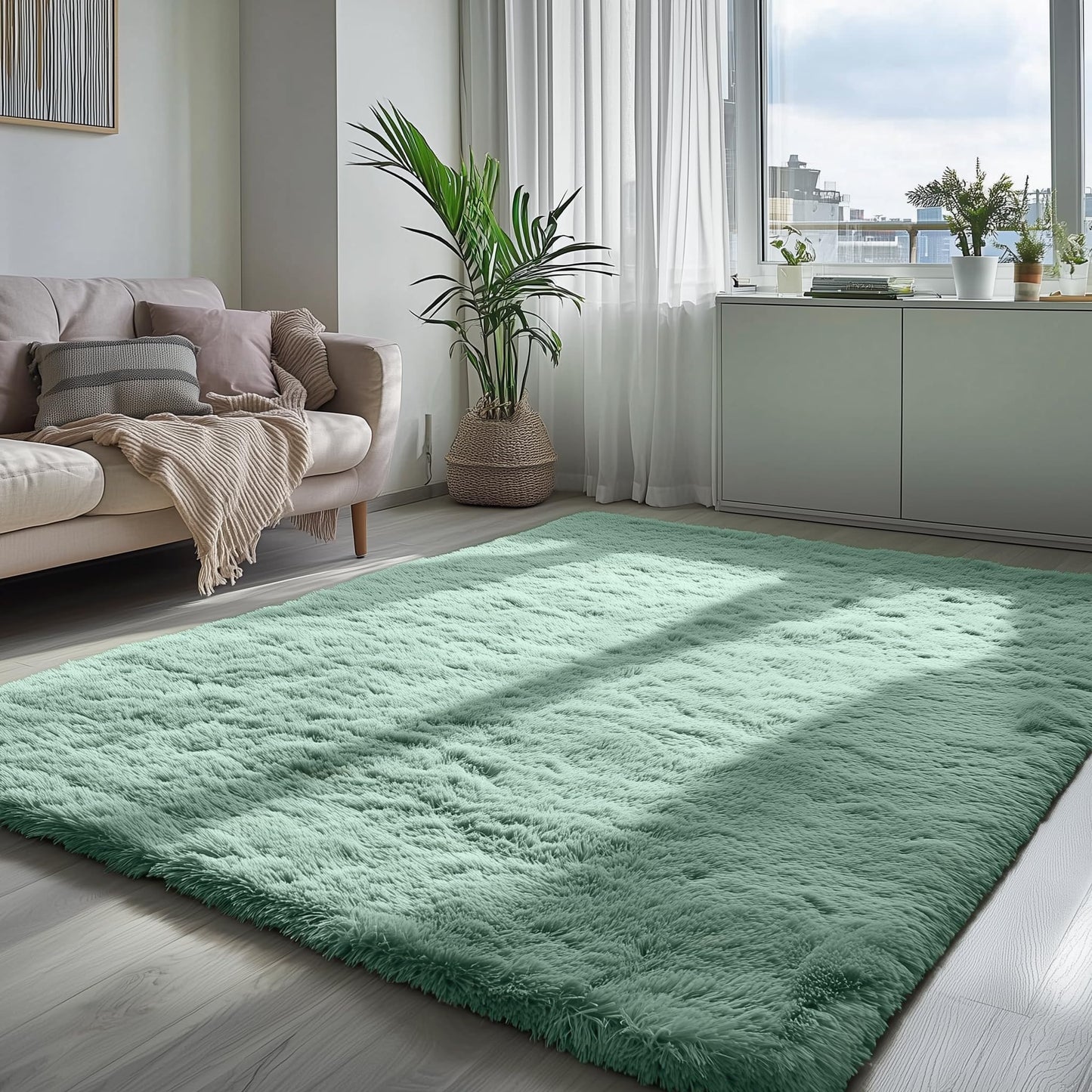 PAGISOFE Sage Green Rugs for Bedroom, 4x6 Ft Rectangle Fluffy Rug Plush Fuzzy Carpet for Kids Room, Green Rug Home Decor Aesthetic,Non-Slip Indoor Rugs for Nursery Room Decor Girls Boys