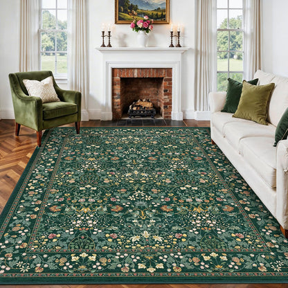 AMADA HOMEFURNISHING 8x10 Washable Area Rugs for Living Room, Non-Slip & Low-Profile Floral Large Area Rug with Durable Edge Binding, Soft Rugs for Living Room, Bedroom, Dining Room