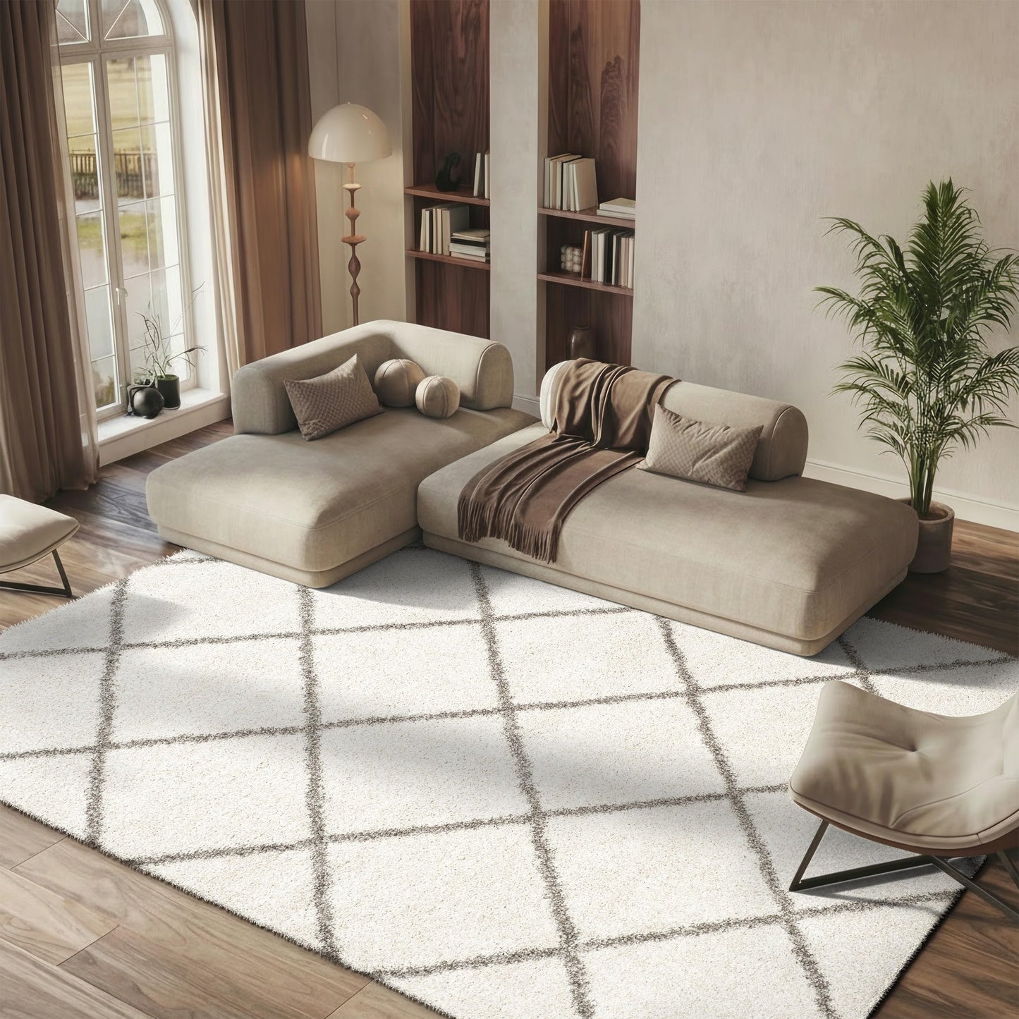 SAFAVIEH Hudson Shag Collection Area Rug - 5' x 7', Ivory & Grey, Modern Diamond Trellis Design, Non-Shedding & Easy Care, 2-inch Thick Ideal for High Traffic Areas in Living Room, Bedroom (SGH281A)