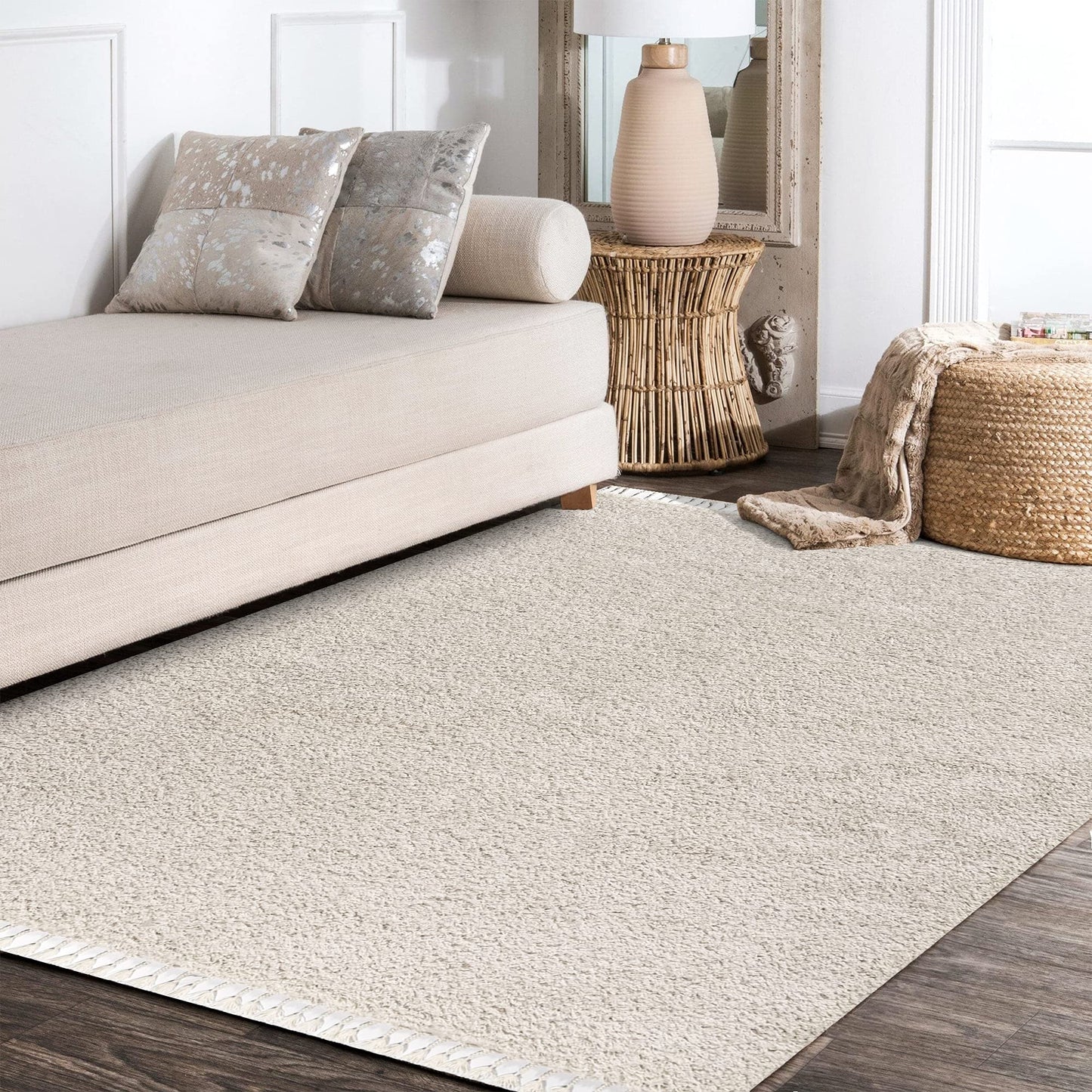 JONATHAN Y Mercer Shag Plush Tassel Cream Indoor Area Rug, 8x10, Contemporary, Modern, Easy-Cleaning for Living Room, Bedroom, Kitchen, Pet Friendly, Non-Shedding (MCR100D-8)