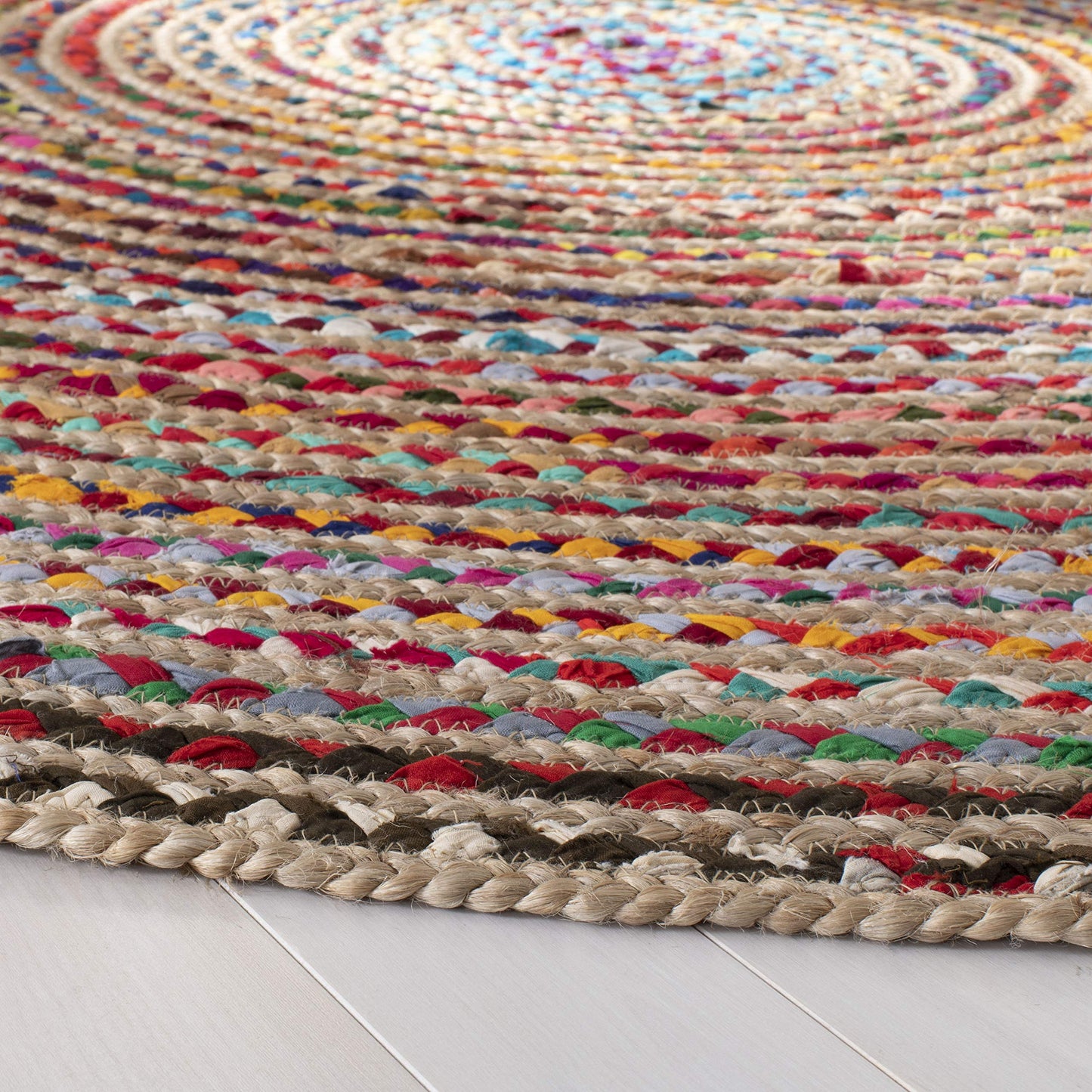 SAFAVIEH Cape Cod Collection 3' x 5' Oval Natural/Multi CAP251A Handmade Boho Braided Jute Area Rug