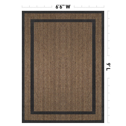 Rugshop Border Plain Indoor Outdoor Flat Woven Area Rug,Natural Jute-Style,Easy-Care Patio Rug for Backyard Porch Deck Balcony, 6'6" x 9' Dark Gray/Natural