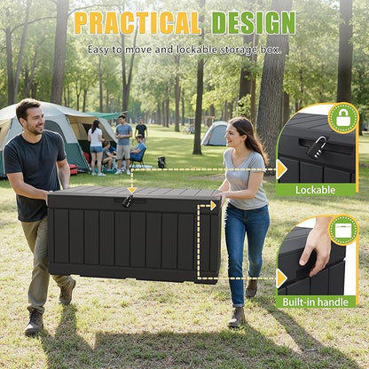 Greesum 82 Gallon Resin Deck Box Large Outdoor Storage for Patio Furniture, Garden Tools, Pool Supplies, Weatherproof and UV Resistant, Lockable, Black