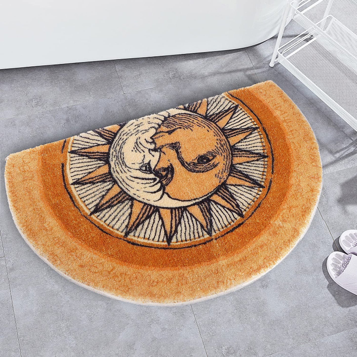 Creative semi-Circular Area Carpet Anti-Slip Super Absorbent Carpet,sun and moon mat,Shaggy Throw Rug for Living Room Bedroom Bathroom Home Decor