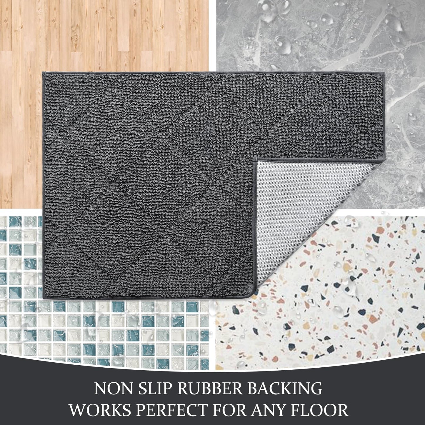 LOCHAS Grey Indoor Door Mat 20x32 Inch, Rubber Backing, Washable Absorbent Chenille Doormat, Low-Profile, Non Slip Microfiber Entrance Mat, Quick Dry Resist Dirt Front Welcome Mats for Entryway Home