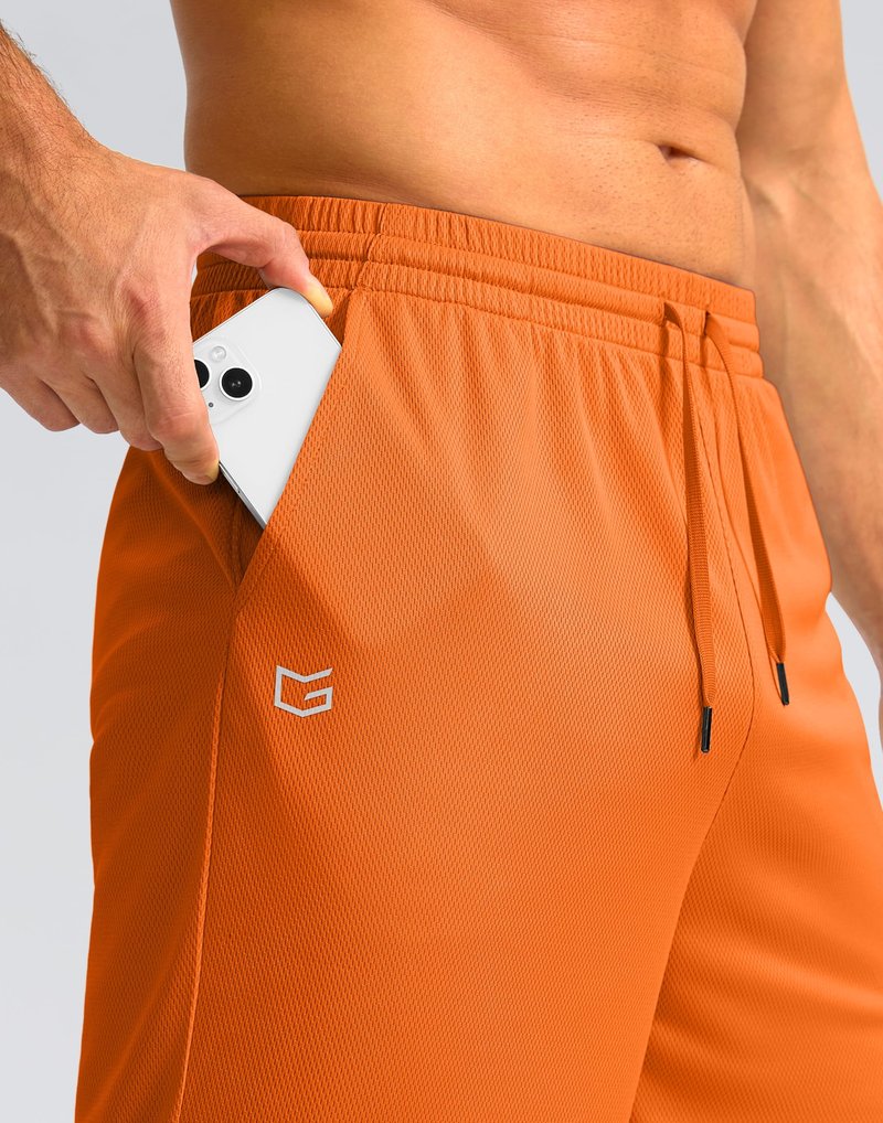 G Gradual Men's Athletic Shorts with Pockets 11" Long Basketball Shorts Lightweight Quick Dry Gym Workout Shorts for Men(Orange,L)