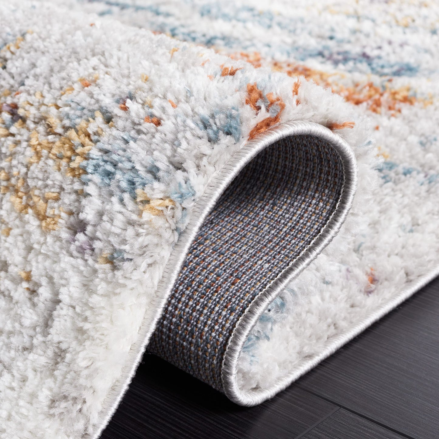 SAFAVIEH Area Rug 8x10 - Berber Shag Collection - Large - Blue Rust & Ivory, Modern Design, Non-Shedding & Easy Cleaning, Plush Thick Pile, Ideal for Living Room, Bedroom, Dining Space (BER577A)