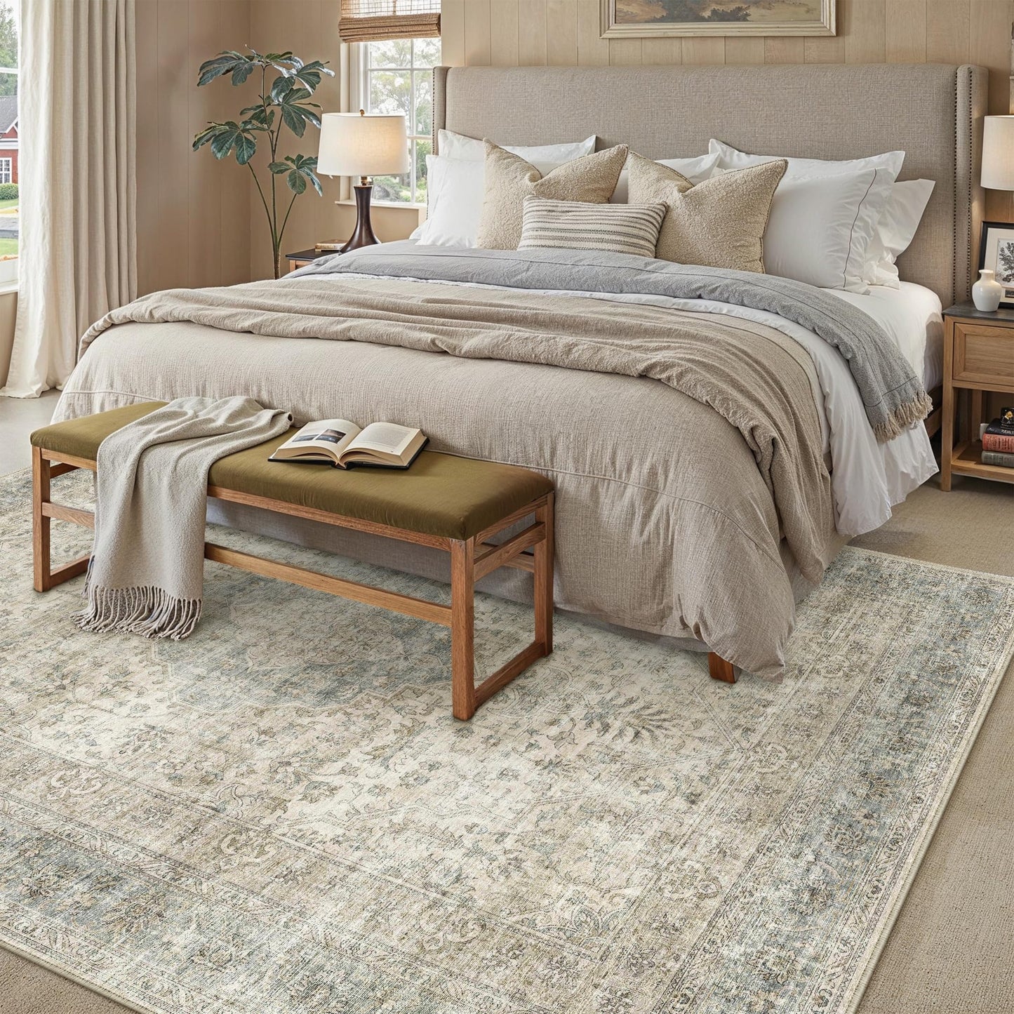PureCozy 5x7 Brown Area Rug for Living Room,Non-Slip Backing Washable Carpet,Vintage Large Low Pile Area Rug，Easy Care Ideal for High Traffic Soft Carpet in Bedroom Office Coffee Table Dining Room