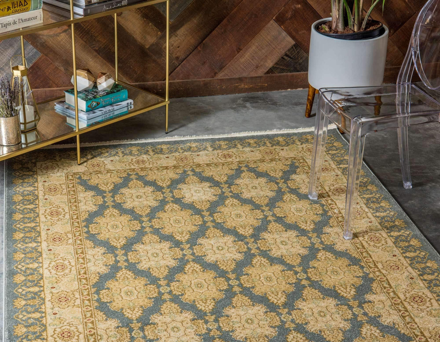 Unique Loom Edinburgh Collection Area Rug - Zinnia (3' 3" x 5' 3" Rectangle, Blue/ Beige)
