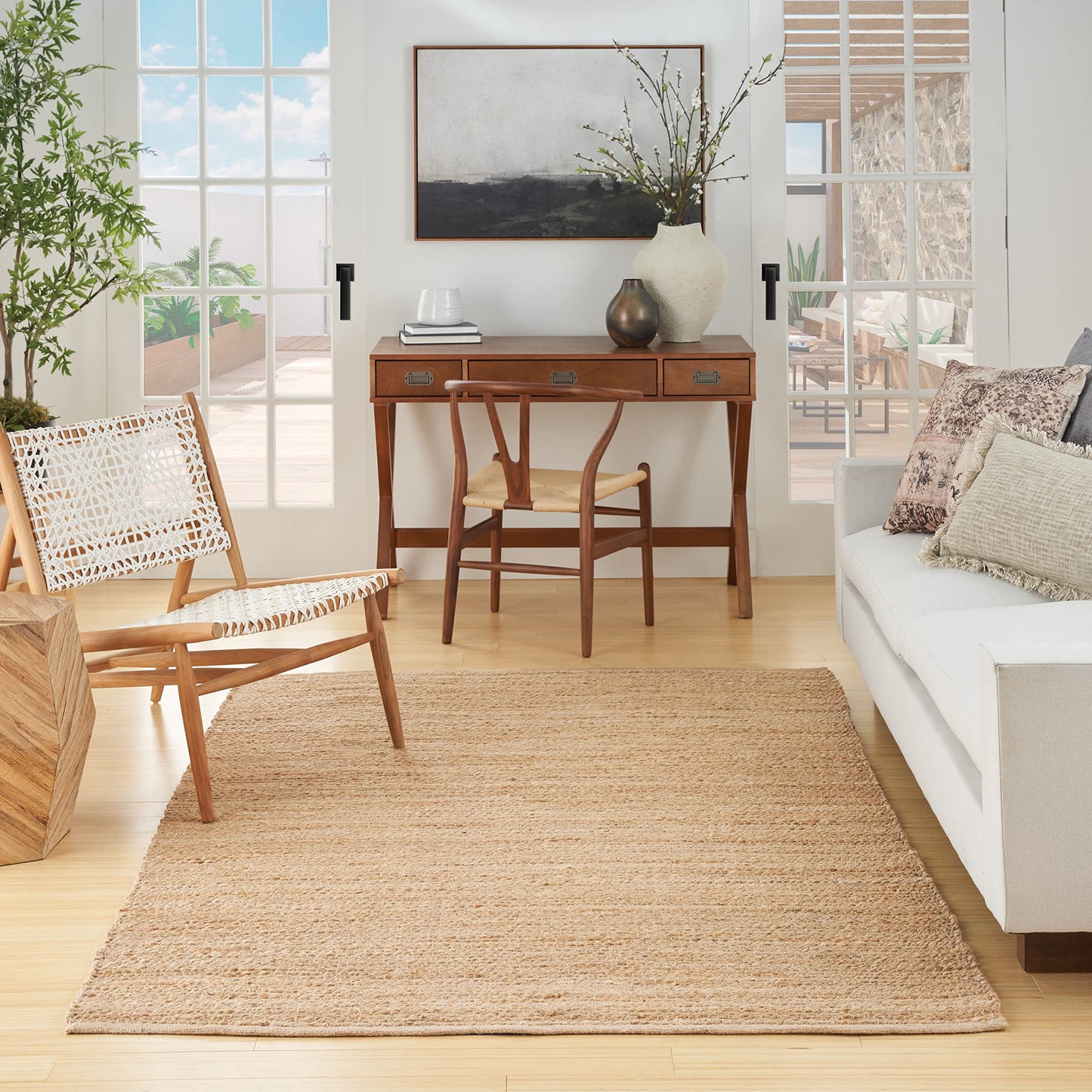 Nourison Home Natural Jute Bleached 6' x 9' Area Rug - Easy Clean, Non Shedding, Bed Room, Living Room, Dining Room, Kitchen (6' x 9')