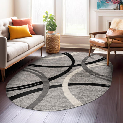Rugshop Wavy Circles Design Oval Rug, Non-Shedding Carpet for Living Room, Dining Room, or Bedroom, Gray, 5' x 7' Oval