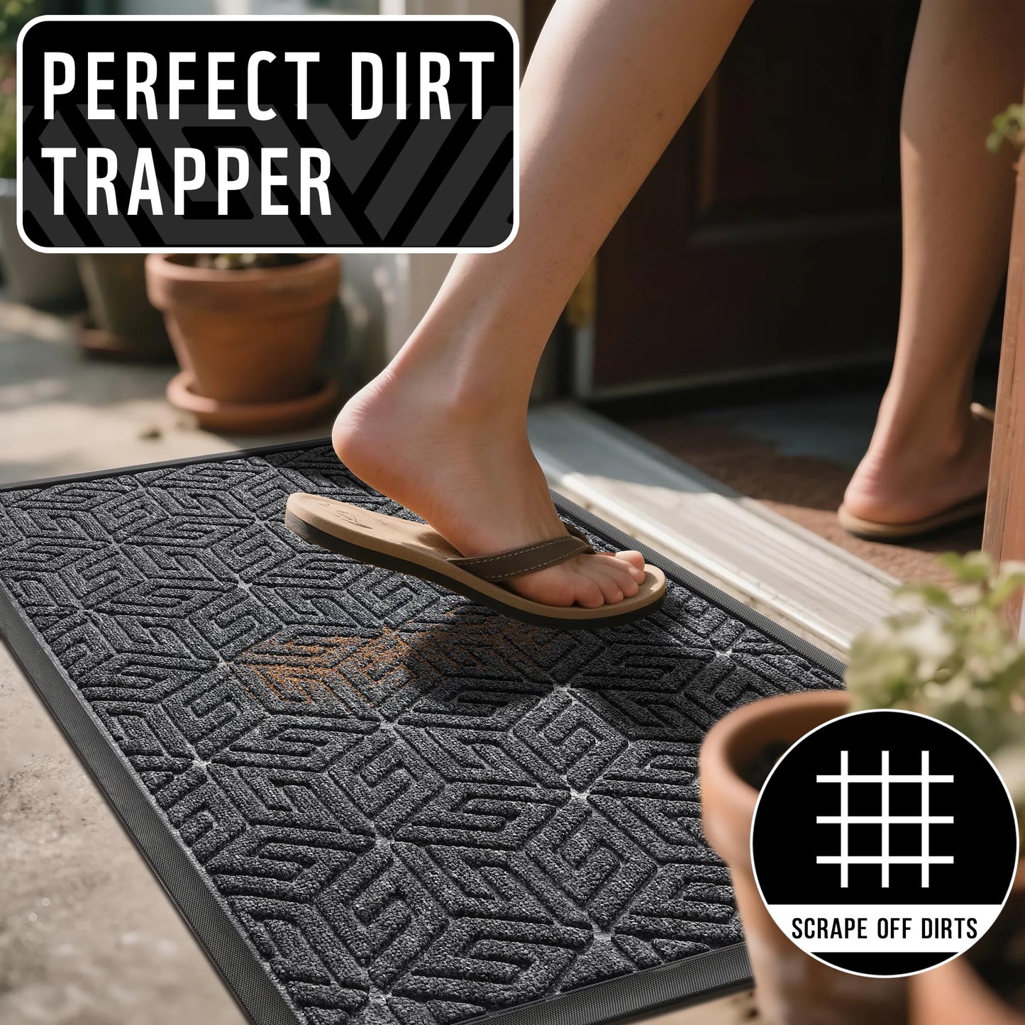 Yimobra Large Door Mat 47x32, All-Weather Waterproof Outdoor Mats for Front Door, Non Slip Rubber Doormat for Patio Proch Outside Entryway Indoor, Mix Grey