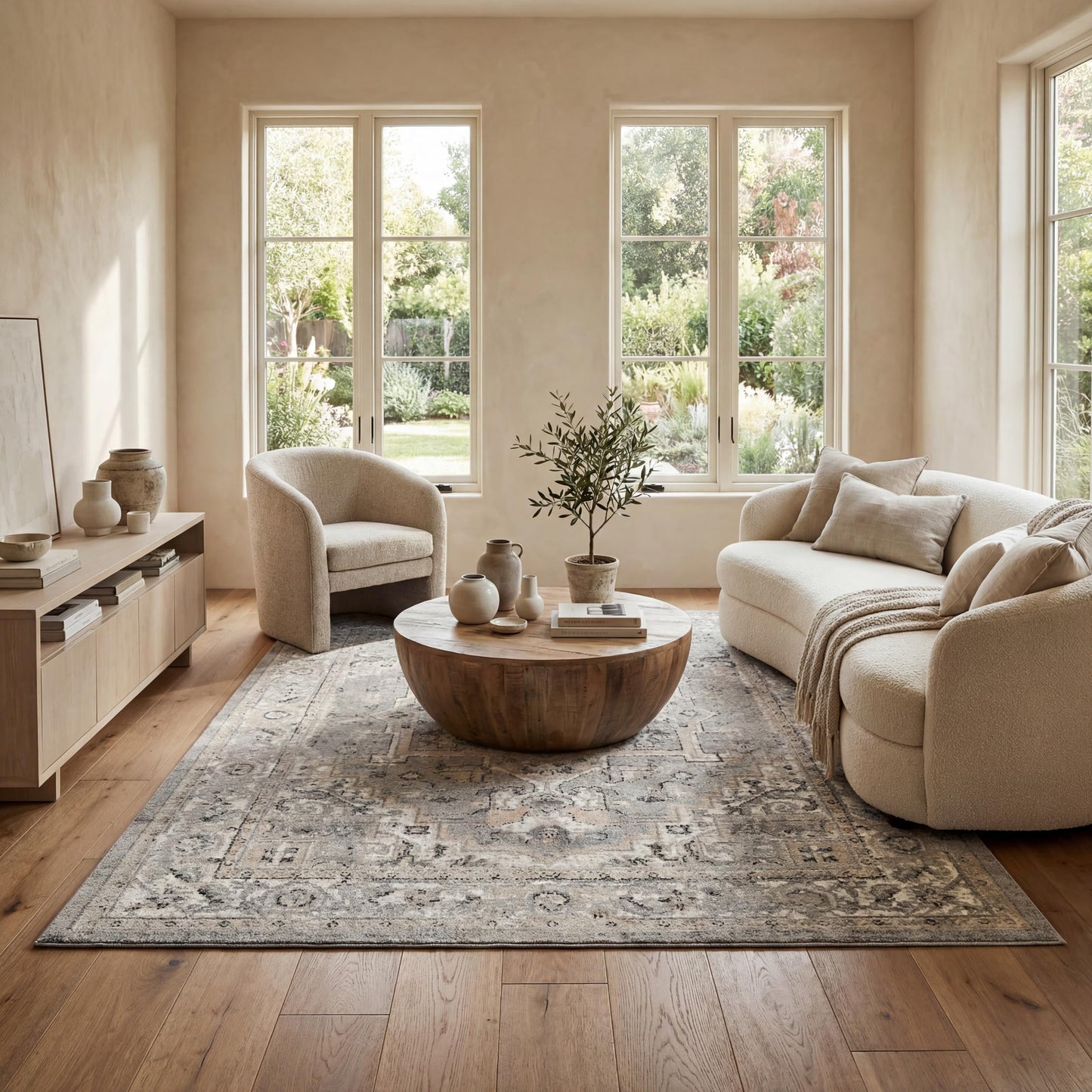 Nuloom Gena Light Grey/Ivory, 13' x 15', Distressed Medallion, Soft and Cozy, High Traffic, Stain Resistant, Easy Clean, Durable Area Rug for Bedroom, Living Room, Dining Space, Den, Foyer, Entryway