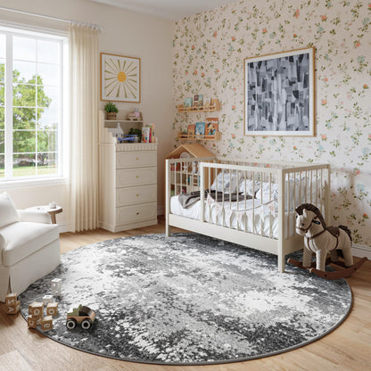 Round Area Rugs 6ft Washable Grey Circle Rug for Entryway Kitchen, Non Slip Soft Low Pile Stain Resistant, Boho Circular Carpet for Living Room Bedroom Dorm Dining Room Table, Abstract Gray