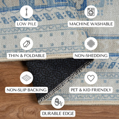 GIONARA Gray Blue Oushak Area Rug 6x9 - Modern, Machine Washable Vintage Turkish Boho Carpet Low Pile Non Slip Large Area Rugs for Living Room, Dining Bedroom, Kids Playroom, Farmhouse
