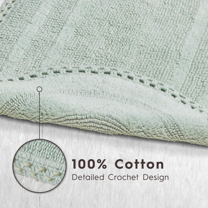 Laura Ashley Camilla 100% Cotton Oval Bath Mat with Crochet Border, Soft & Absorbent, Light Green 21" x 34" Bathroom Rug