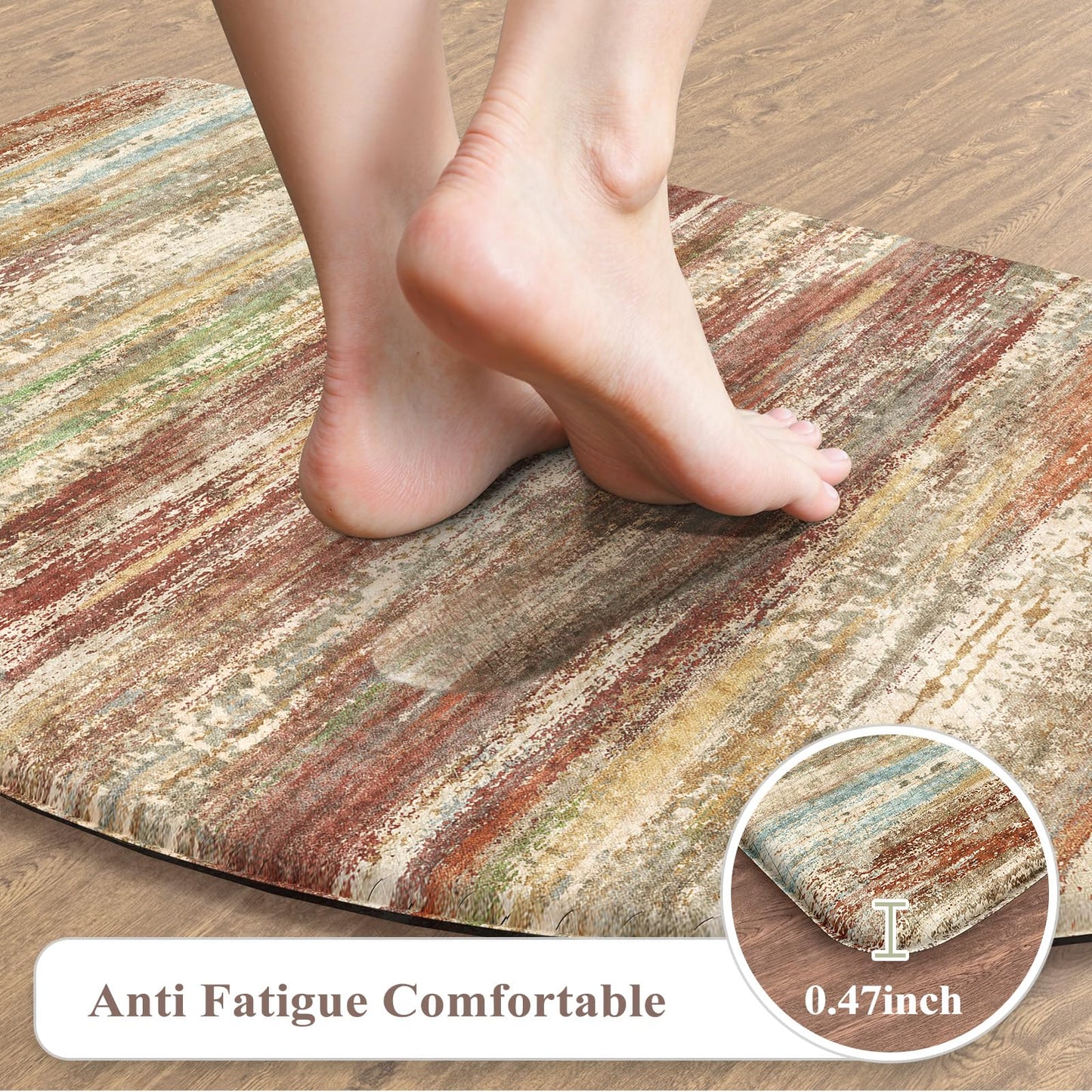 KIMODE Anti Fatigue Kitchen Mats for Floor 18"x28" Half Circle Cushioned Kitchen Floor Mats, Red Brown Abstract Kitchen Rug, Comfort Ergonomic Standing Desk Mat for Sink Laundry Office