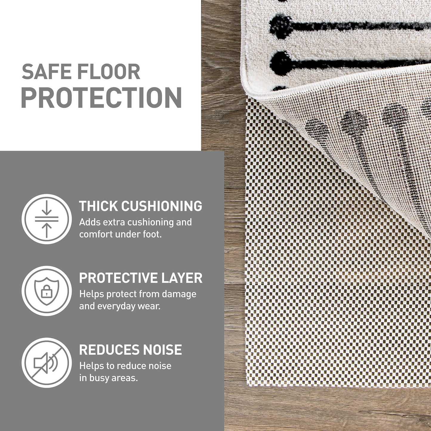 Rugshop Cushioned Extra Thick Rug Pad Gripper for Hardwood Floors, Under Carpet Anti Skid Pad, Non Slip Rug Pads for Area Rugs 2'5" x 9' Cream