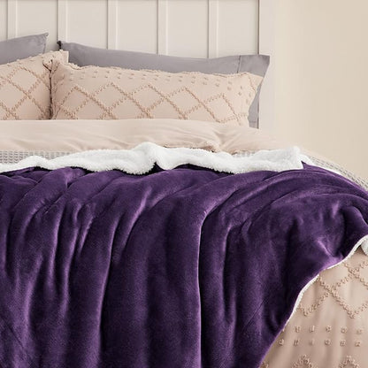 Bedsure GentleSoft Sherpa Fleece Blankets King Size for Bed - Thick and Warm Throw for Women, Soft Fuzzy Plush King Blanket for Winter, Purple, 108x90 Inches