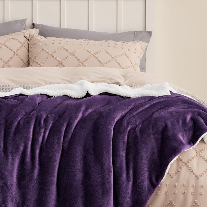 Bedsure GentleSoft Sherpa Fleece Throw Blanket for Couch - Thick and Warm Throw for Women, Soft Fuzzy Plush Blanket for Winter, Purple, 50x60 Inches