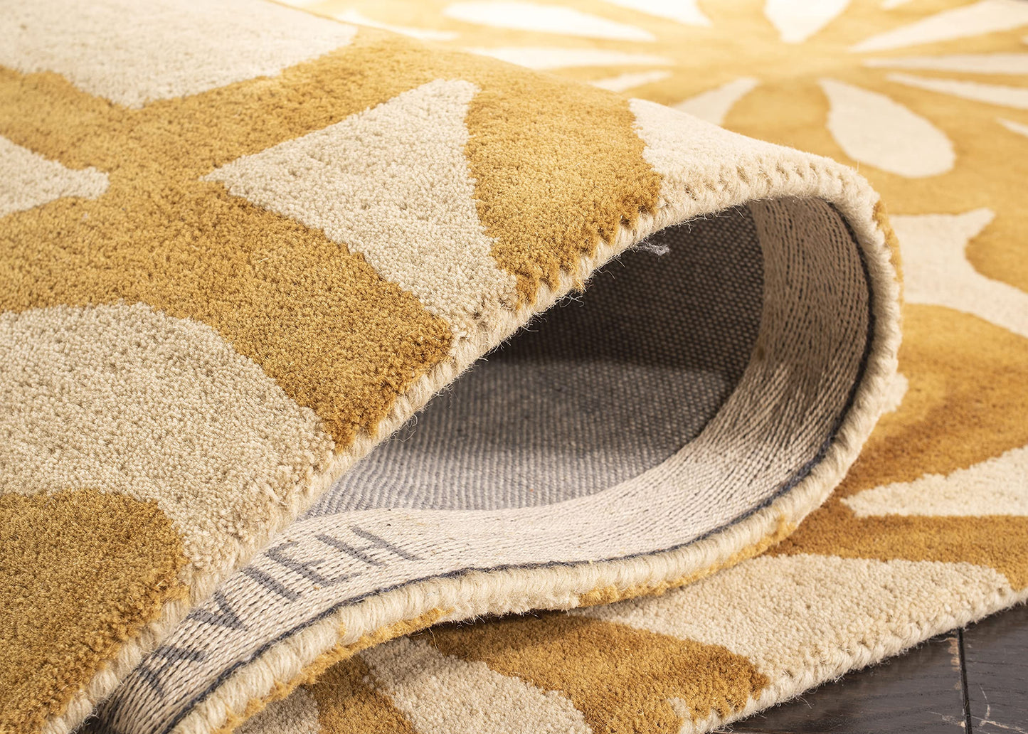 SAFAVIEH Dip Dye Collection Runner Rug - 2'3" x 12', Beige & Gold, Handmade Floral Watercolor Wool, Ideal for High Traffic Areas in Living Room, Bedroom (DDY527M)