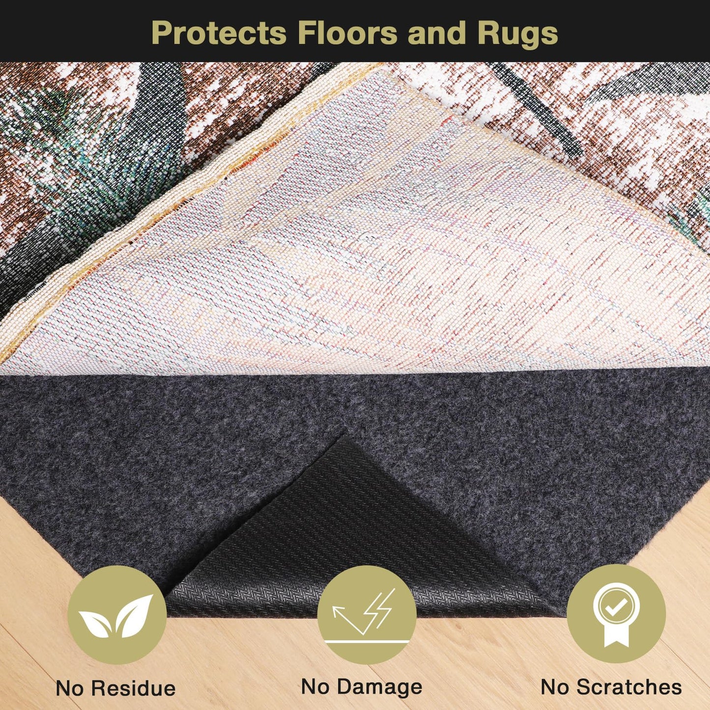 NENSIUM Rug Pad 8x10 Non Slip for Hardwood Floors, 1/8” Extra Thick Waterproof Felt Carpet Pad, Low Profile Underlay for Area Rugs, Safe for LVP & All Floor Finishes, Odorless & Soundproof