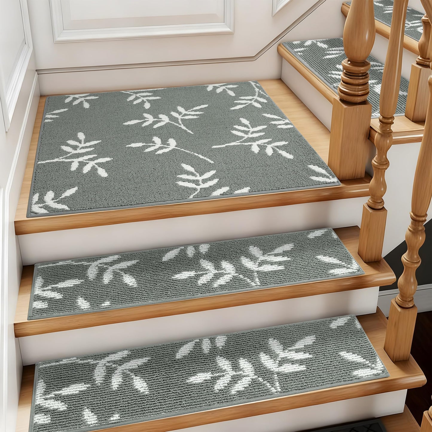 TANVILL Carpet Stair Treads, Non-Slip Landing Mat for Wooden Steps Indoor, 30"x 30" Peel and Stick Soft Stair Rugs for Pets Non Skid Wood Staircase Step Treads Reusable, Grey