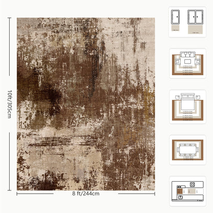 Yarooge 8x10 Rugs for Living Room - Modern Abstract Washable Rug, Ultra Soft Non Slip Low Pile Large Rugs, Floor Carpet for Bedroom Dining Room Office Laundry Nursery Home(A-Brown)