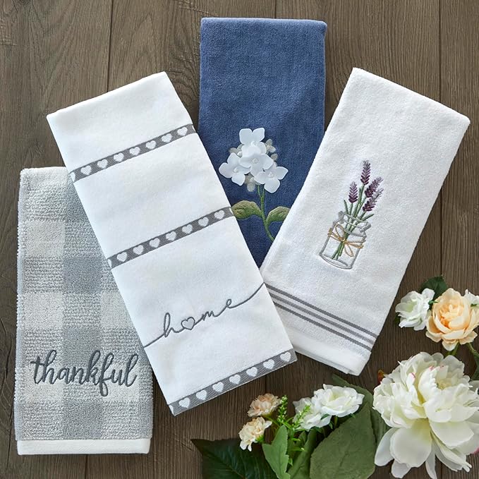 SKL Home Farm Hydrangea 100% Cotton 3D Embroidered 2pc Hand Towel Set,