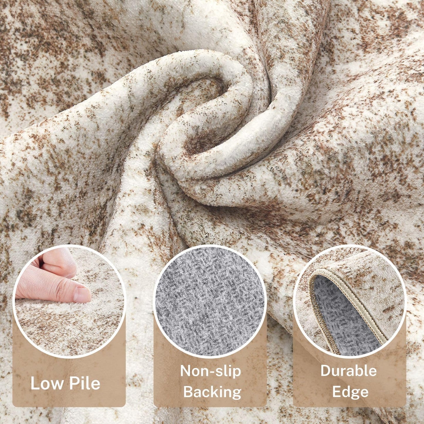 Micgeek Area Rug Living Room - 5X7 Abstract Washable Large Soft Foldable Non Slip Rug Neutral Modern Low Pile Carpet for Bedroom Nursery Dining Room Kitchen Home Office Indoor - Brown