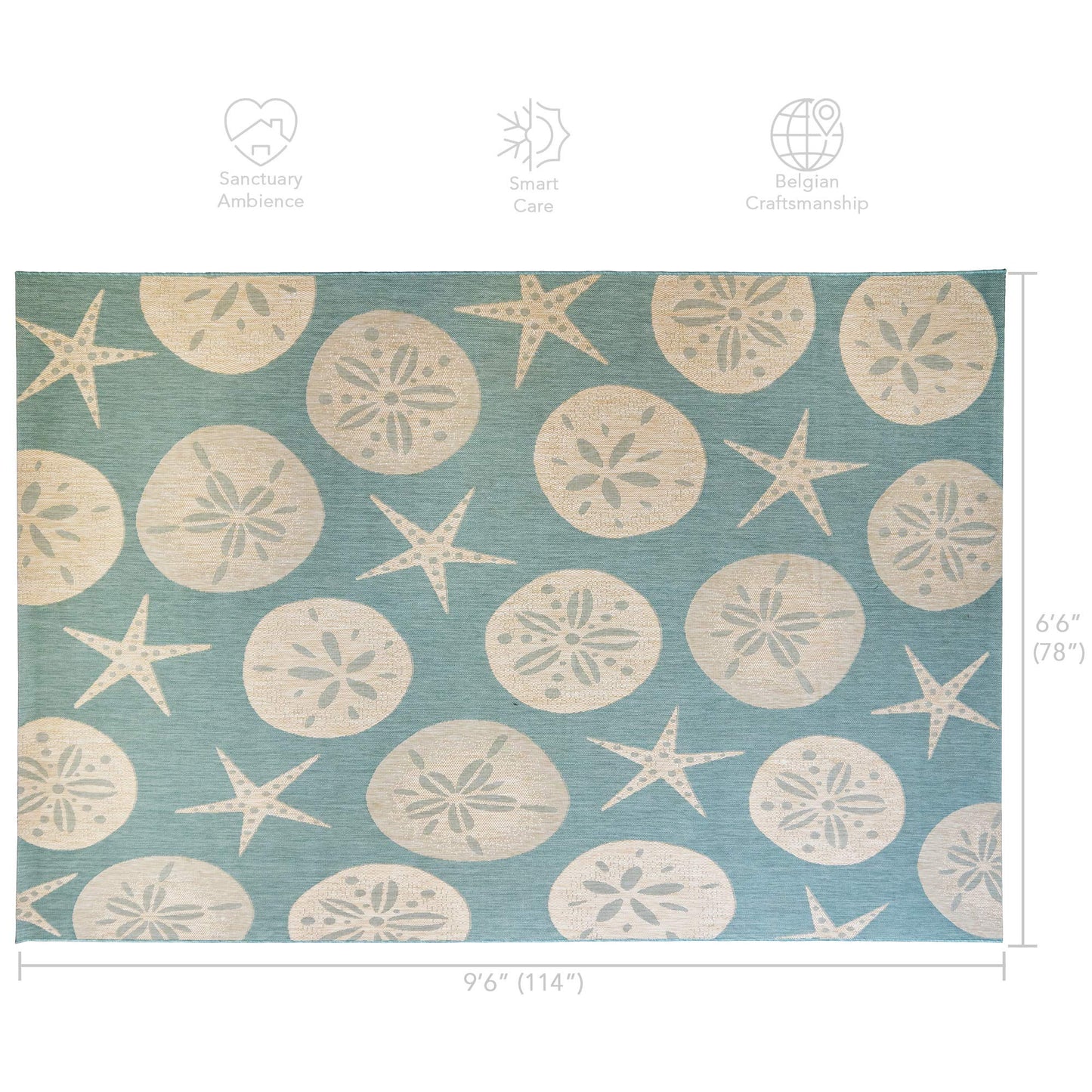 Gertmenian Indoor Outdoor Area Rug, Classic Flatweave, Washable, Stain & UV Resistant Carpet, Deck, Patio, Poolside & Mudroom, 6x9 Ft Medium, Sand Dollar Starfish, Oasis Green