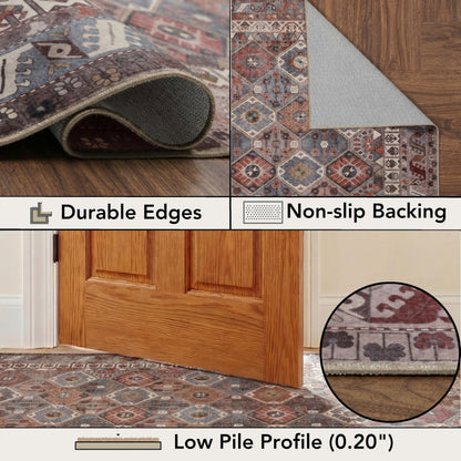 Kuden 6x9 Area Rug, Machine Washable Area Rug with Non-Slip Backing, Vintage Style, Soft, Easy Clean, Low Pile Rug for Living Room, Bedroom, Dining Room
