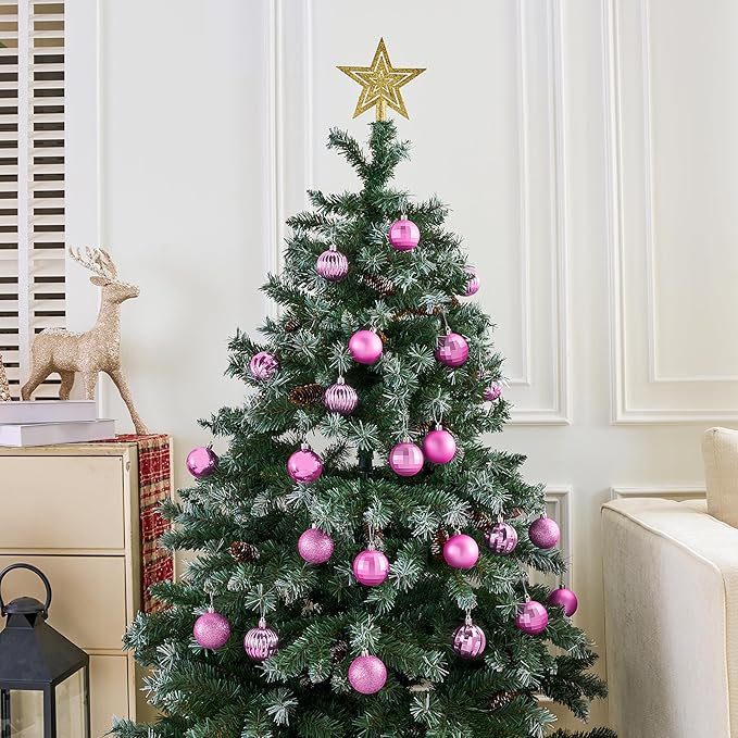 JOIEDOMI 24 Pcs Pink Christmas Balls Ornaments Set, 2.36" Christmas Tree Ornaments Shatterproof, Xmas Balls Hanging Decorations for Tree Wreath Garland Holiday Wedding Indoor Party Decor