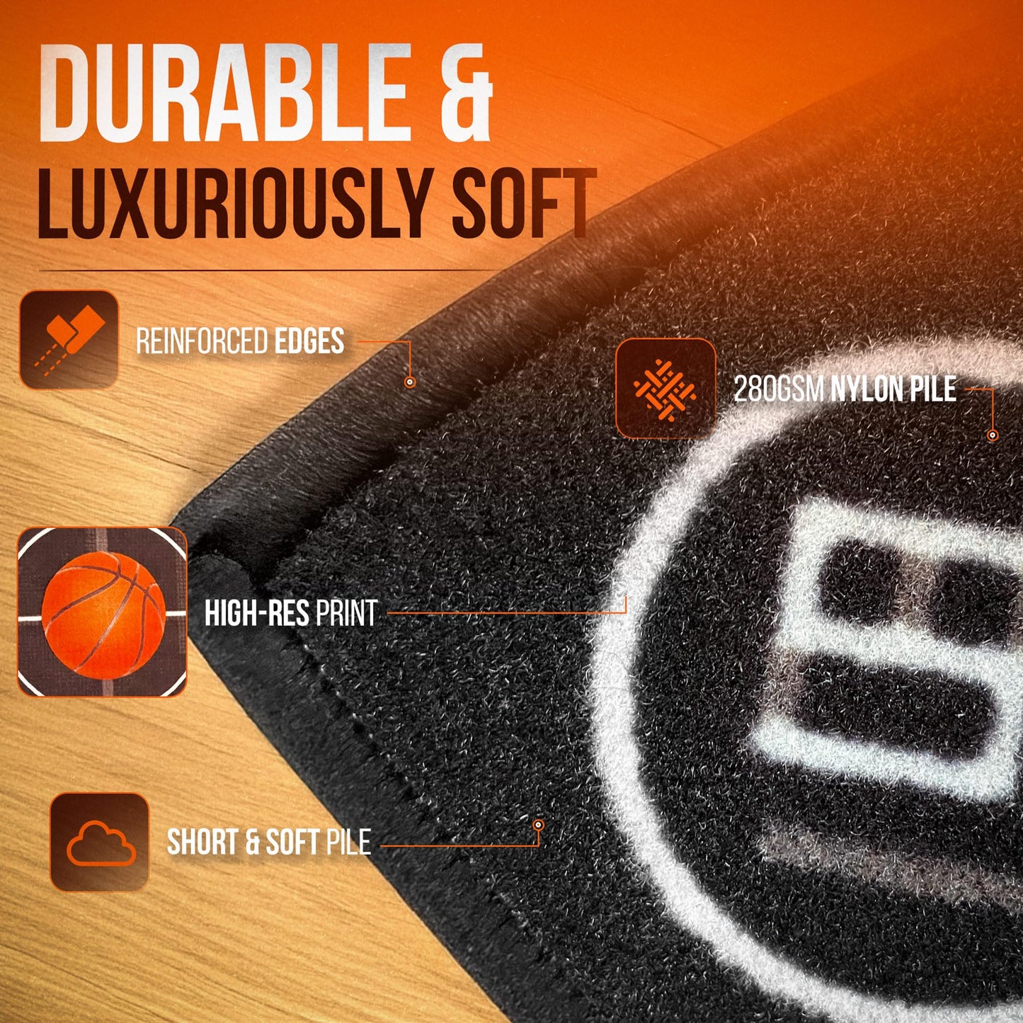 Aurox Studio Basketball Rug - Sports Rugs for Boys Bedroom, 3' x 5' Area Rug with TPR Backing, Indoor Basketball Carpet for Kids Room, Non-Slip Court Design, Great Boys Room or Game Room Decor