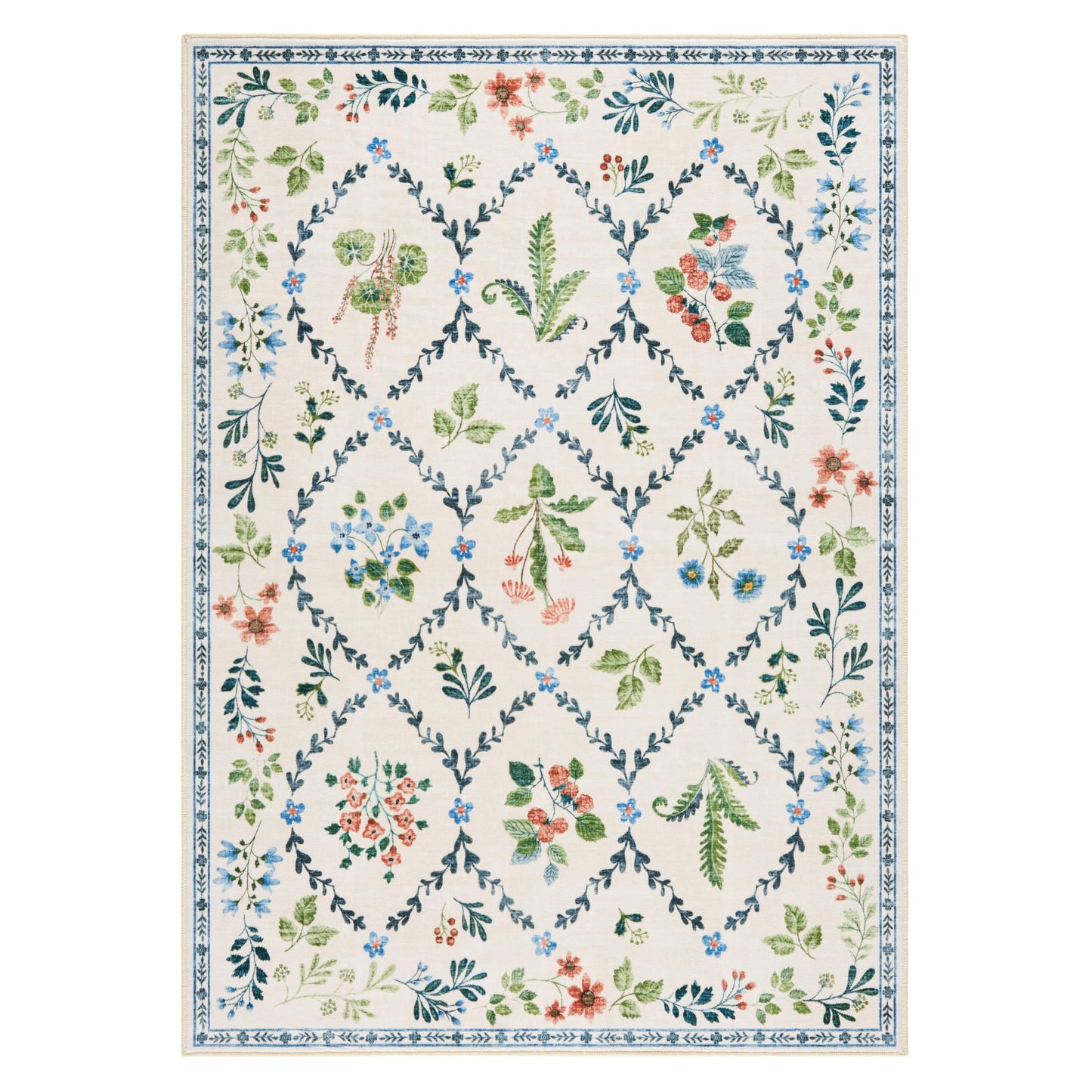 EVERWASH Haven Floral Trellis Machine Washable Area Rug with Airflo Technology for Easy Clean, Ultra-Soft Non-Slip Rug with Built-in Pad, Pet, Family & Allergy Friendly Rug, Ivory, 8'x10'