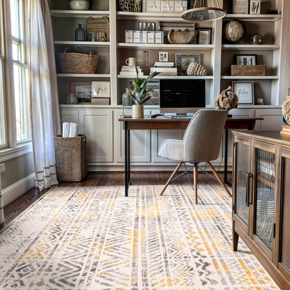 Rugshop Geometric Boho Perfect for high Traffic Areas of Your Living Room,Bedroom,Home Office,Kitchen Area Rug 7'10" x 10' Yellow