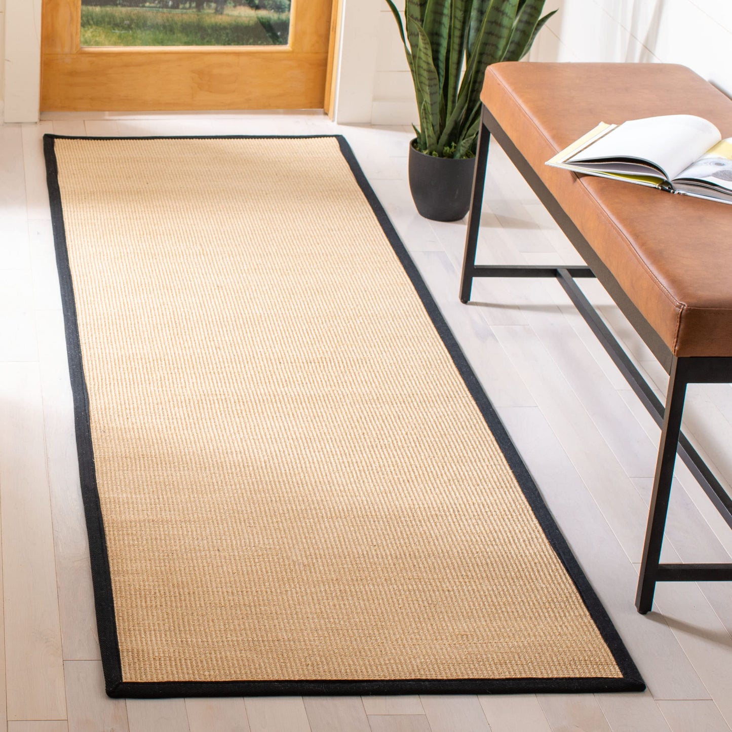 SAFAVIEH Natural Fiber Collection Runner Rug - 2'6" x 10', Beige & Black, Border Sisal Design, Easy Care, Ideal for High Traffic Areas in Living Room, Bedroom (NF131A)