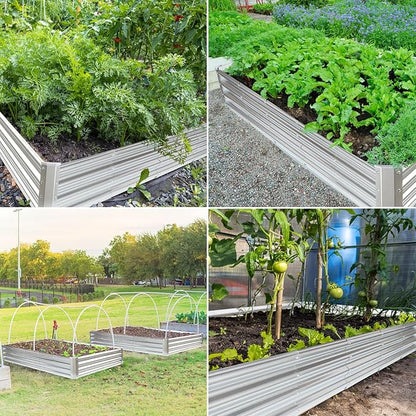 JERIA 8×4×1ft Raised Garden Bed with Support Rods,Galvanized Raised Garden Bed Kit Outdoor Metal Gardening Planter Box for Vegetable, Fruits, Flower