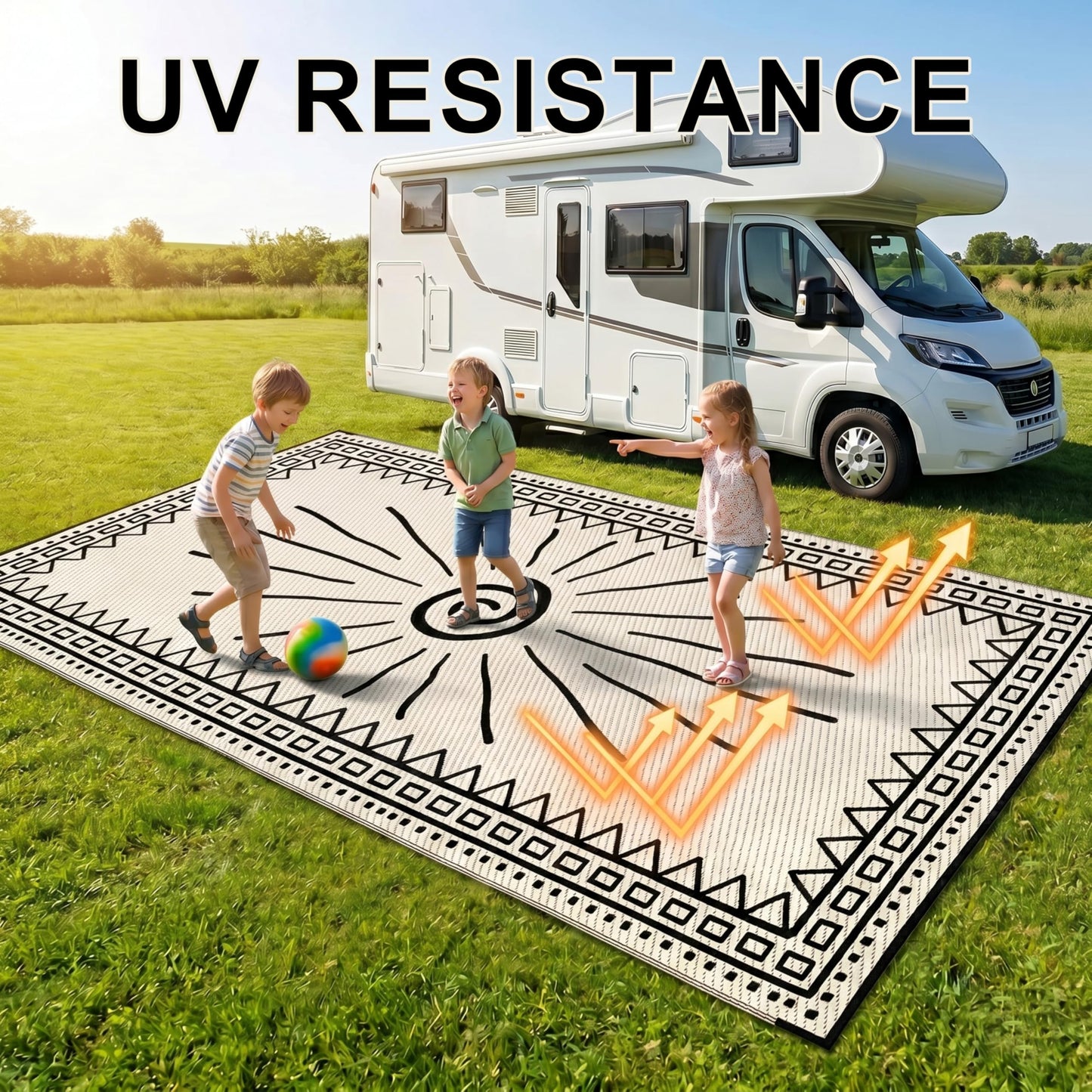 CircleRoad RV Outdoor Rug 9x12 Waterproof Patio Rug Mat with 4 Stakes UV Resistant Reverisble Plastic Straw Outdoor Rug with Carry Bag for RV Camping Picnic Beach