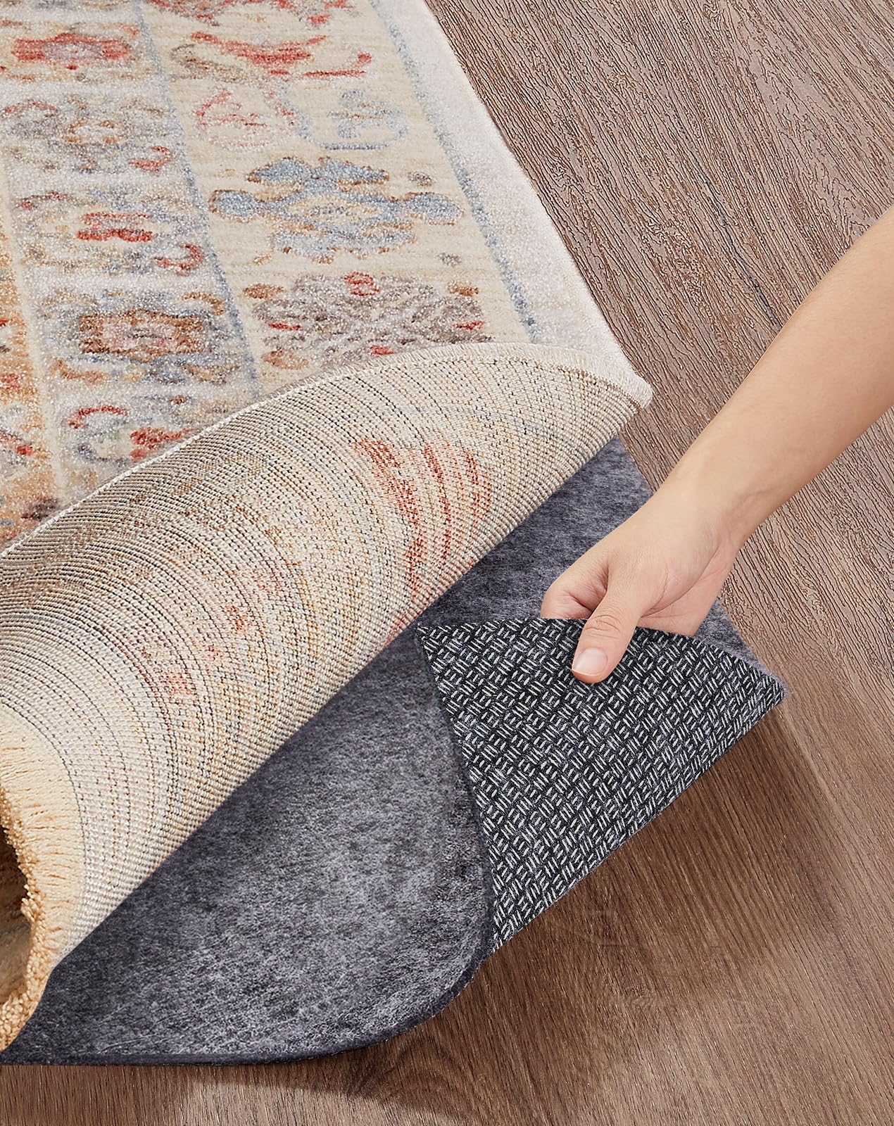 Veken Non Slip Cushioned Rug Pad Gripper 4 x 6 Ft, Felt and Silicone Backing, 1/8 inch Thick Carpet Liner for Hardwood Floors, Under Area Rugs Mat, More Than 99 Pcs Anti-Slip Long Strips Pattern