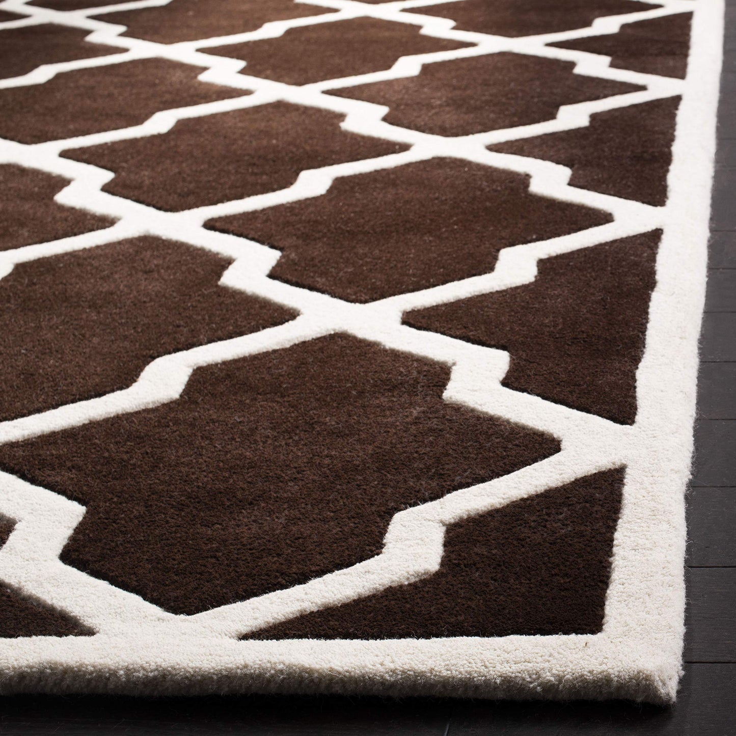 SAFAVIEH Chatham Collection 3' x 5' Dark Brown / Ivory CHT735R Handmade Trellis Premium Wool Area Rug