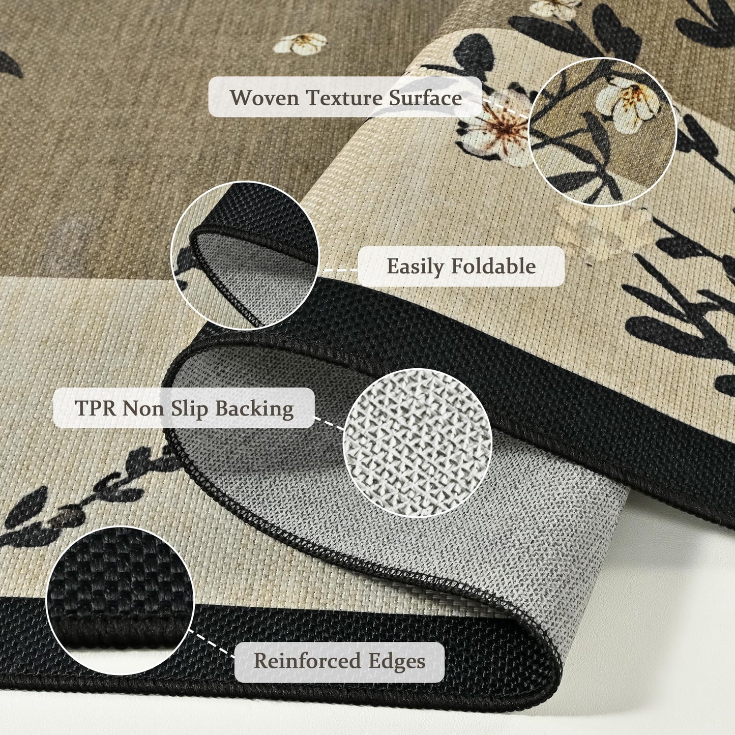 FALARK Easy Jute 4x6 Outdoor Patio Rug, Washable Rugs for Entryway Indoor Living Room Carpet, Oriental Brown Cherry Blossom Branch Neutral Non Slip Thin Door Carpet for Backyard Bedroom Kitchen
